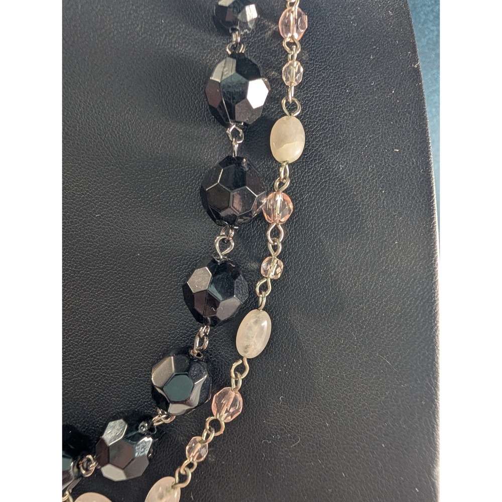 Liz & Co. Double Strand Beaded Necklace – Black Faceted Glass & Rose Quartz - Picture 2 of 6